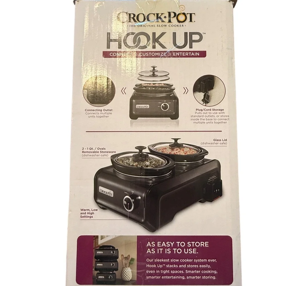 Crock-Pot Hook Up Connectable Entertaining System Double 1 Qt Slow Cooker Black